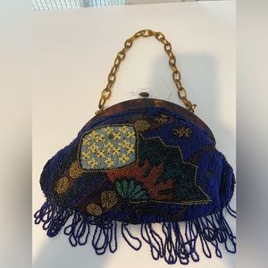 Antique Vintage Ornate Colorful Beaded Purse Art Deco 1920s bag - BLUE